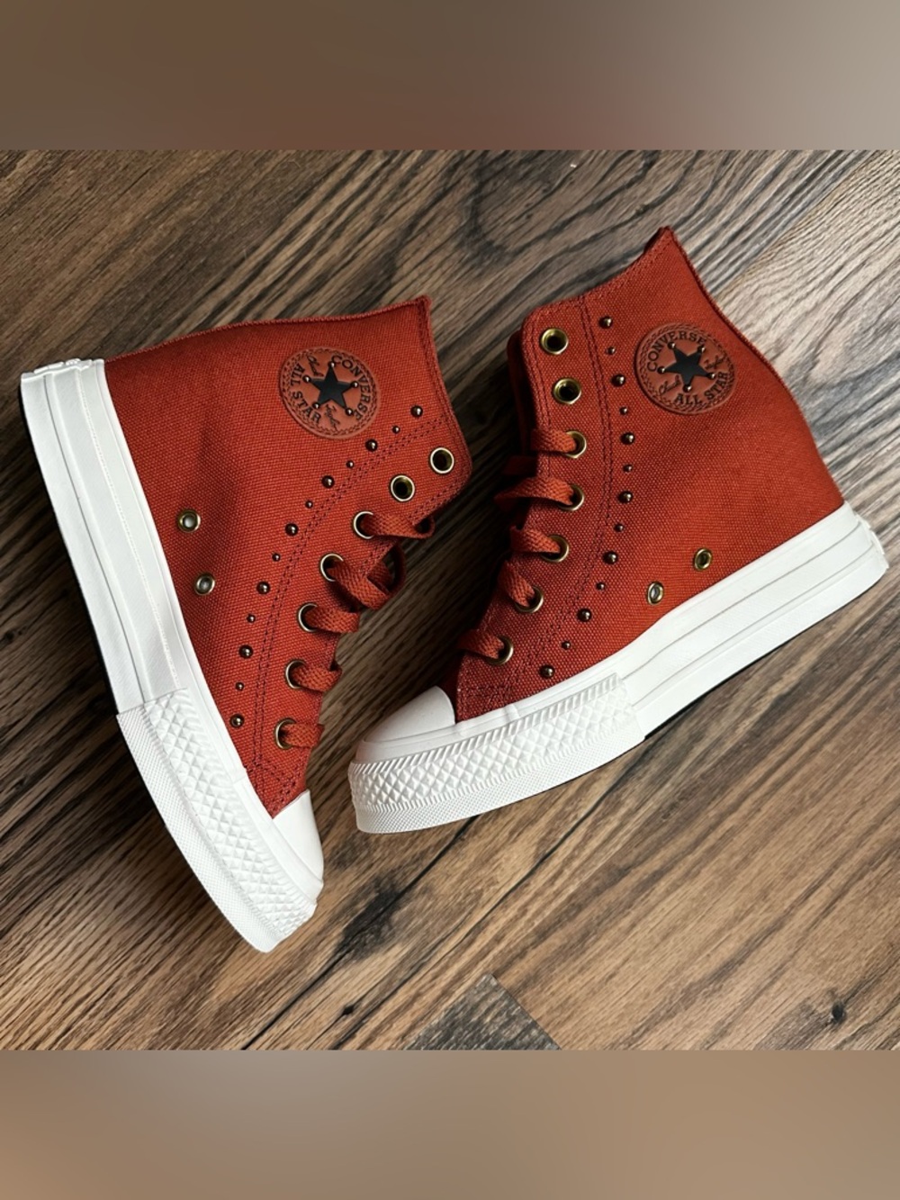 RARE Converse High Top Wedge Sneakers in Rust Orange Canvas
